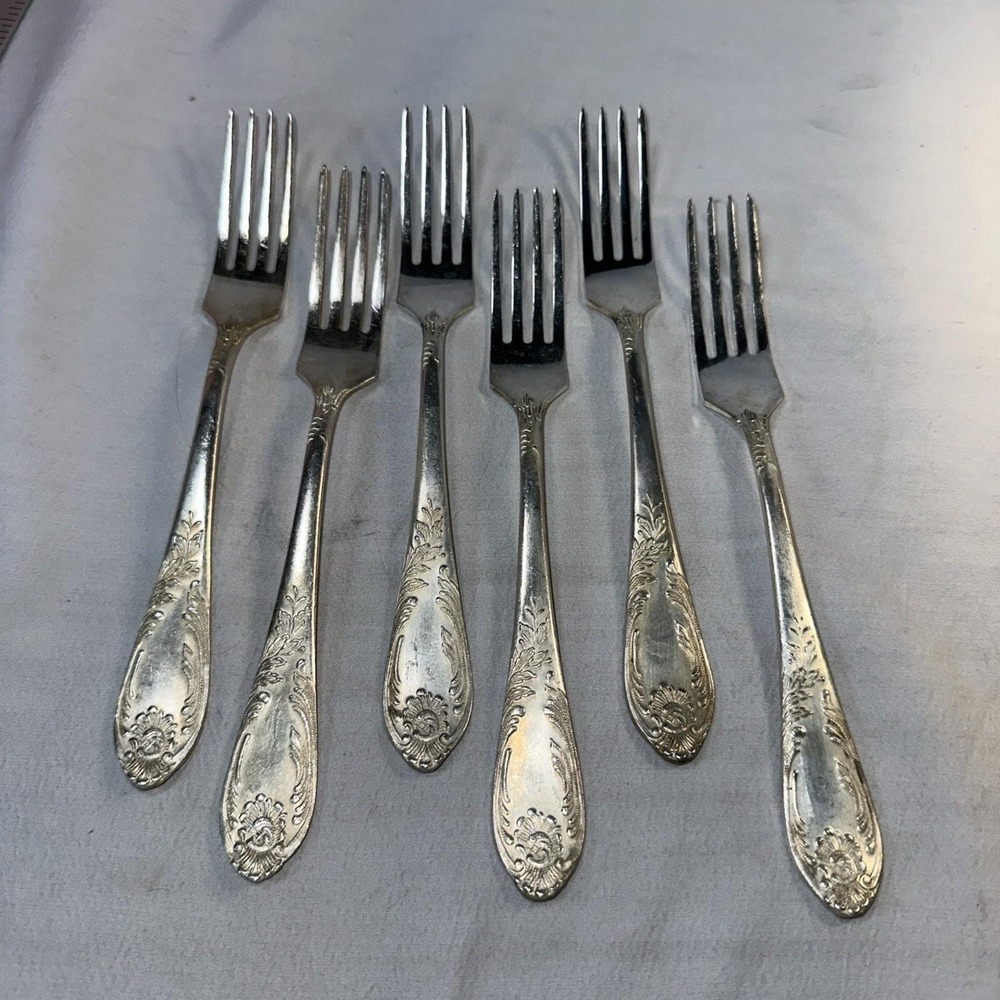 Kolchugin Vintage Silver Plated Cupronickel Melchior Forks Made in USSR Set of 6